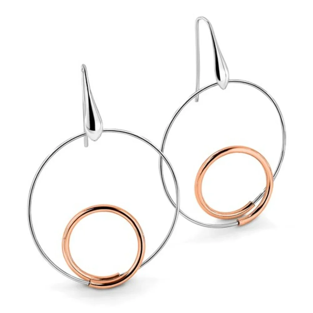 New Leslie’s Sterling Silver Rhodium-Plated Rose-Tone Polished Dangle Earrings